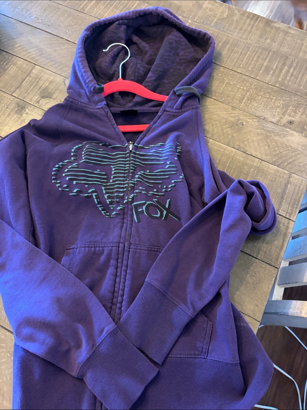 Fox Purple Zip Front Hoodie with Striped Fox Logo